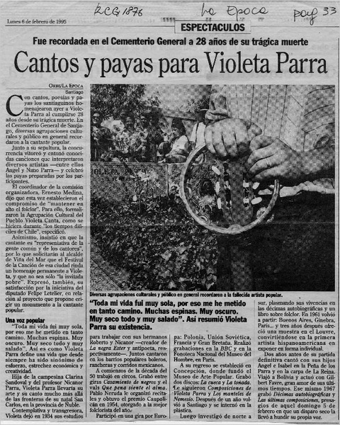 Cantos y payas para Violeta Parra  [artículo].