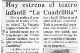 Hoy estrena el teatro infantil "La Cuadrillita"  [artículo].