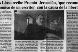 Vargas Llosa recibe Premio Jerusalén, "que reconoce el compromiso de un escritor con la causa de la libertad"