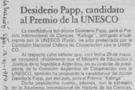 Desiderio Papp, candidato al Premio de la UNESCO