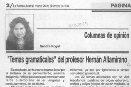 "Temas gramaticales" del profesor Hernán Altamirano  [artículo] Sandra Rogel.