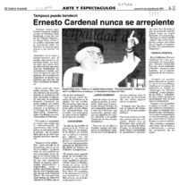 Ernesto Cardenal nunca se arrepiente  [artículo].