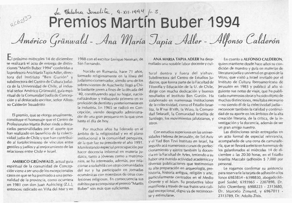 Premios Martín Buber 1994  [artículo].