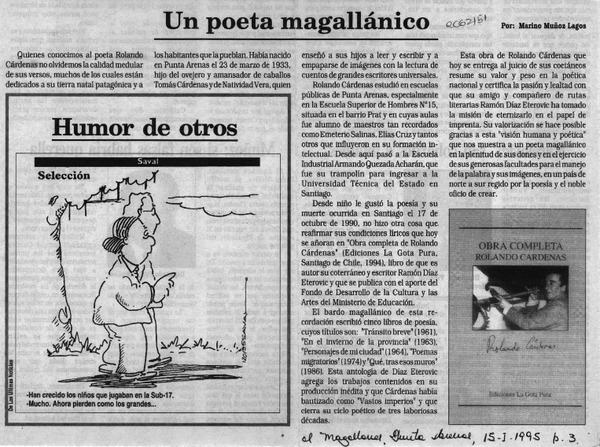 Un poeta magallánico  [artículo] Marino Muñoz Lagos.