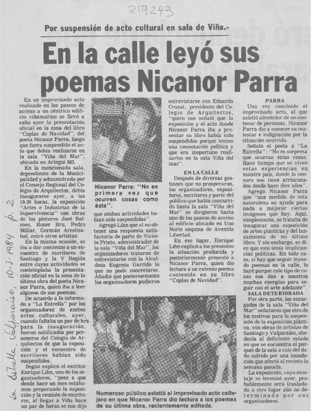 En la calle leyó sus poemas Nicanor Parra