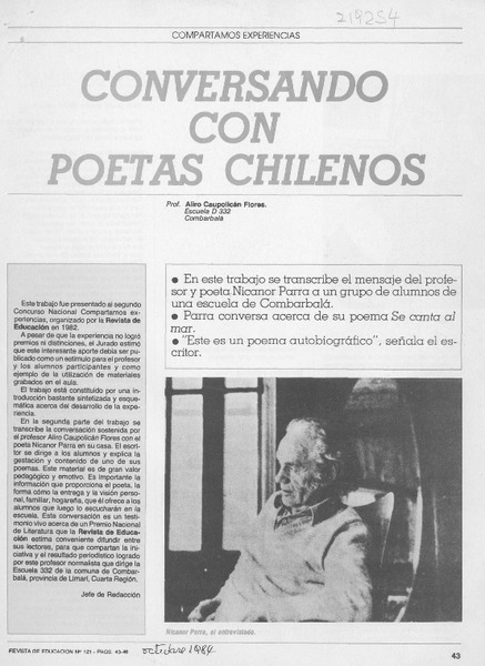 Conversando con poetas chilenos : [entrevista]