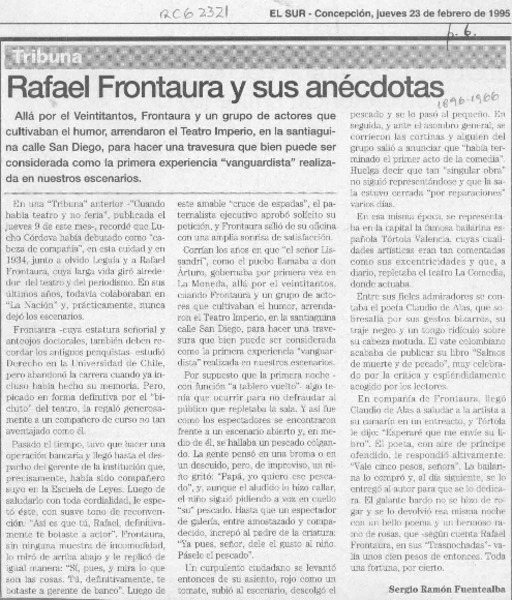 Rafael Frontaura y sus anécdotas  [artículo] Sergio Ramón Fuentealba.