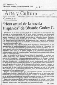 "Hora actual de la novela hispánica", de Eduardo Godoy G.  [artículo] H. R. Cortés.
