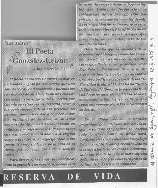 El poeta González-Urízar  [artículo] Alberto Arraño.