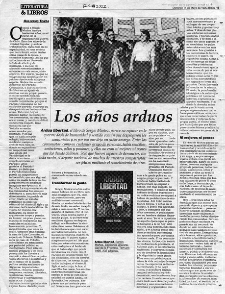 Los años arduos  [artículo] Guillermo Tejeda.