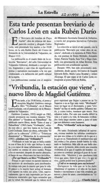 "Vivibundia, la estación que viene", nuevo libro de Magdiel Gutiérrez  [artículo] Claudio Solar.