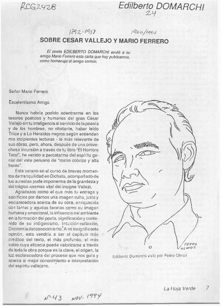 Sobre César Vallejo y Mario Ferrero  [artículo] Edilberto Domarchi.
