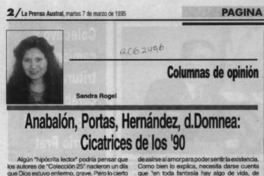 Anabalón, Portas, Hernández, D. Domnea, cicatrices de los '90  [artículo] Sandra Rogel.