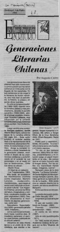 Generaciones literarias chilenas  [artículo] Augusto Castro.