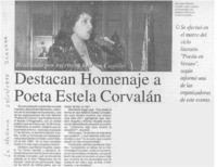 Destacan homenaje a poeta Estela Corvalán  [artículo].