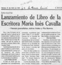 Lanzamiento de libro de la escritora María Inés Cavalla  [artículo].