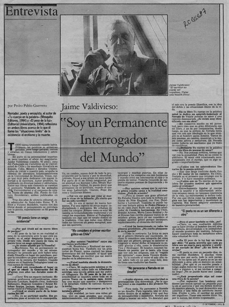 "Soy un permanente interrogador del mundo"  [artículo] Pedro Pablo Guerrero.