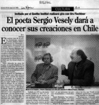 El poeta Sergio Vesely dará a conocer sus creaciones en Chile  [artículo] R. V.