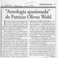 "Antología apasionada" de Patricio Olivos Wohl  [artículo] C. Solar.