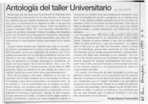 Antología del taller universitario  [artículo] Sergio Ramón Fuentealba.
