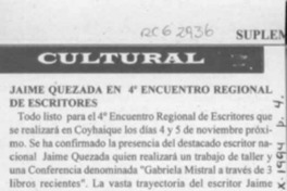 Jaime Quezada en 4o encuentro regional de escritores  [artículo].