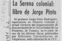 "La Serena colonial", libro de Jorge Pinto
