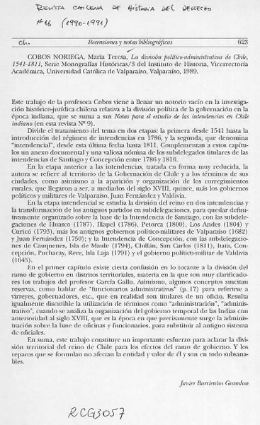 La división político-administrativa de Chile, 1541-1811  [artículo] Javier Barrientos Grandón.