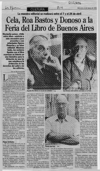 Cela, Roa Bastos y Donoso a la Feria del Libro de Buenos Aires  [artículo] Oscar Martínez.