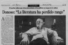 Donoso, "La literatura ha perdido rango"  [artículo] Alejandra Gajardo.