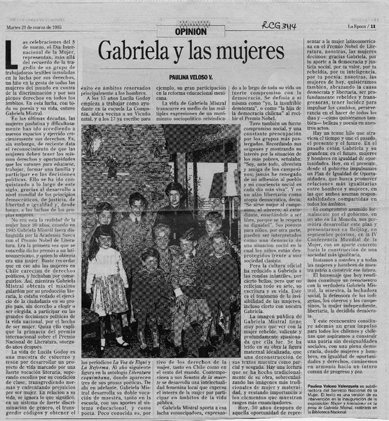 Gabriela y las mujeres  [artículo] Paulina Veloso V.