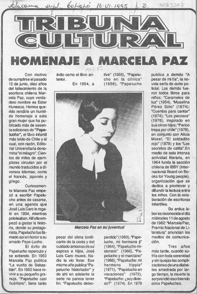 Homenaje a Marcela Paz  [artículo].