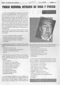 Pablo Neruda, retazos de vida y poesía  [artículo] José V. Mansilla Contreras.