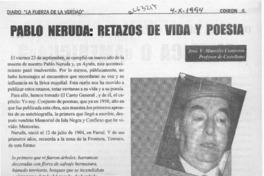 Pablo Neruda, retazos de vida y poesía  [artículo] José V. Mansilla Contreras.