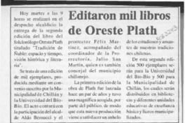Editaron mil libros de Oreste Plath  [artículo].