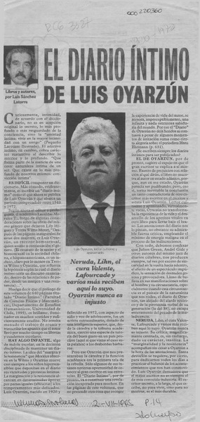 El diario íntimo de Luis Oyarzún  [artículo] Luis Sánchez Latorre.