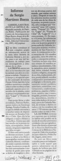 Informe de Sergio Martínez Baeza  [artículo]Sergio Martínez Baeza.
