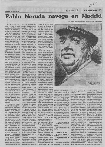 Pablo Neruda navega en Madrid  [artículo] Ruth González Vergara.