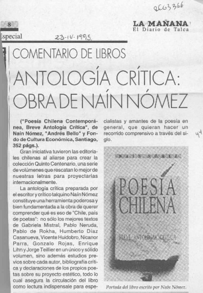 Antología crítica, obra de Naín Nómez  [artículo].