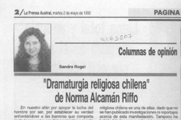 "Dramaturgia religiosa chilena" de Norma Alcamán Riffo  [artículo] Sandra Rogel.