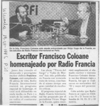 Escritor Francisco Coloane homenajeado por Radio Francia  [artículo].