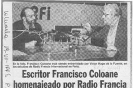 Escritor Francisco Coloane homenajeado por Radio Francia  [artículo].