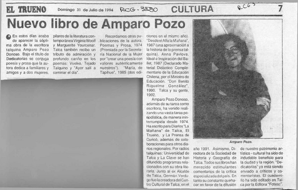 Nuevo libro de Amparo Pozo  [artículo].