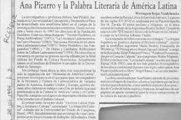 Ana Pizarro y la palabra literaria de América Latina  [artículo] Wellington Rojas Valdebenito.