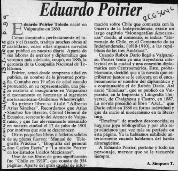 Eduardo Poirier  [artículo] A. Simpson T.