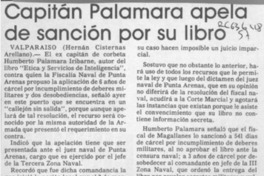 Capitán Palamara apela de sanción por su libro  [artículo] Hernán Cisternas Arellano.