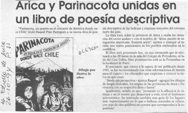 Arica y Parinacota unidas en un libro de poesía descriptiva  [artículo].