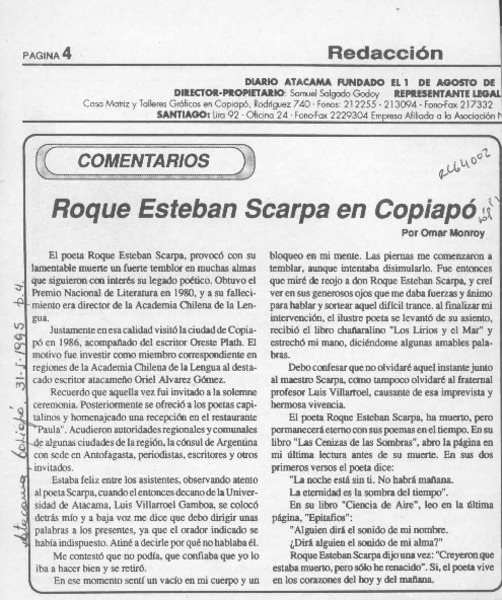 Roque Esteban Scarpa en Copiapó  [artículo] Omar Monroy.