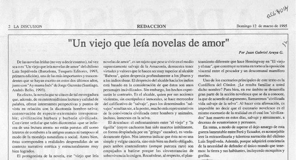 "Un viejo que leía novelas de amor"  [artículo] Juan Gabriel Araya G.