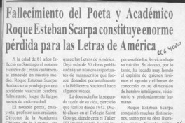 Fallecimiento del poeta y académico Roque Esteban Scarpa constituye enorme pérdida para las Letras de América  [artículo].