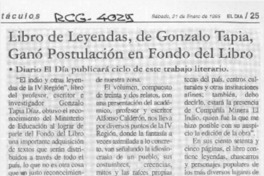 Libro de leyendas, de Gonzalo Tapia, ganó postulación en Fondo del Libro  [artículo].